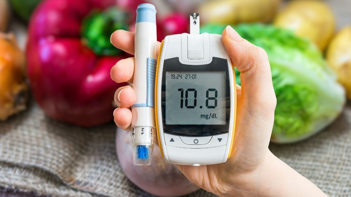 Plant-Based Diet Diabetes Hand Holding measurement of blood glucose