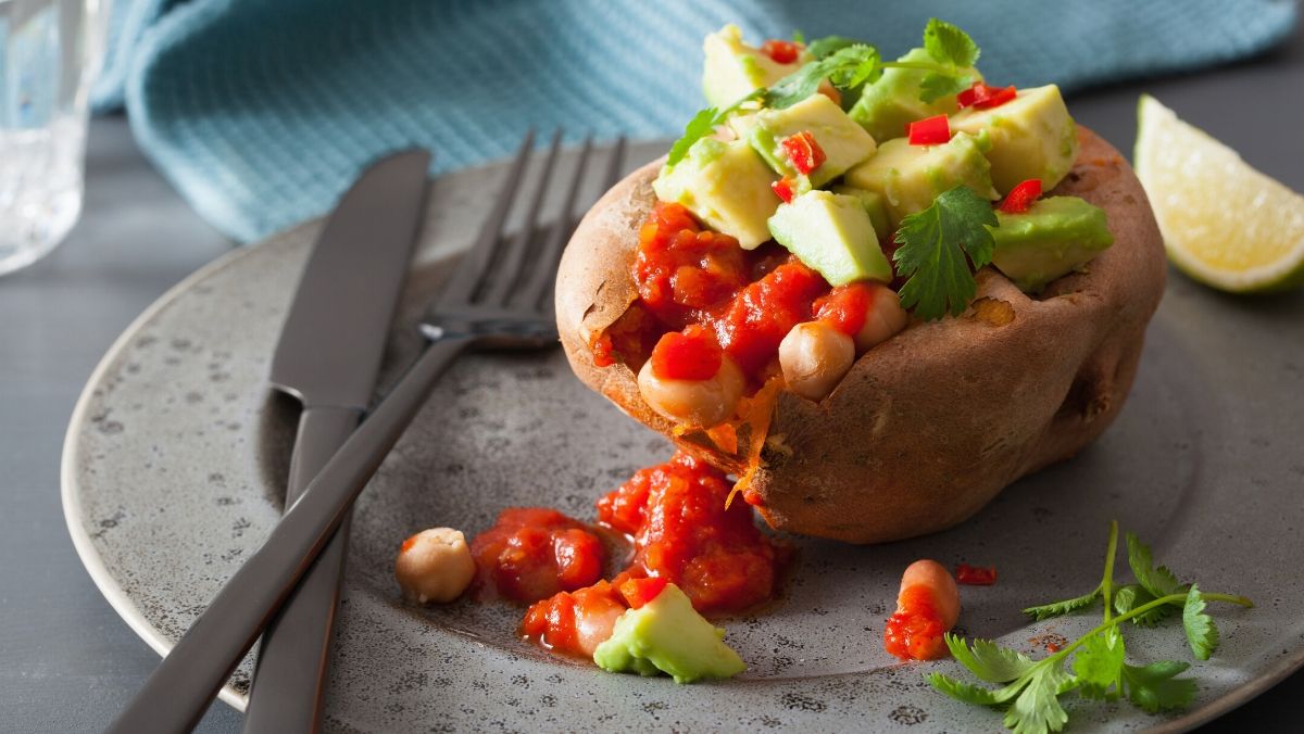 Stuffed Potatoes with Salsa and Beans